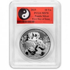 AG-CHN25.10Y.30g..PANDA MS70 CHINA PANDA 10 Yuan  PCGS Certified MS70 FIRST STRIKE Silver BU 2025. Face Value: 10 Yuan. PCGS Certified MS70 FIRST DAY OF ISSUE