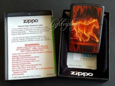 ZH0005139 Zippo lighter Horse Flaming. Black matte finish.