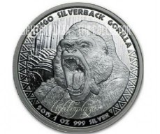 Ag-CONGO15.5cfa.1.Gorille 1ère pièce d'une nouvelle série "Congo Silverback Gorilla" 5000 Francs CFA 1 Oz Argent BU 2015 République du Congo